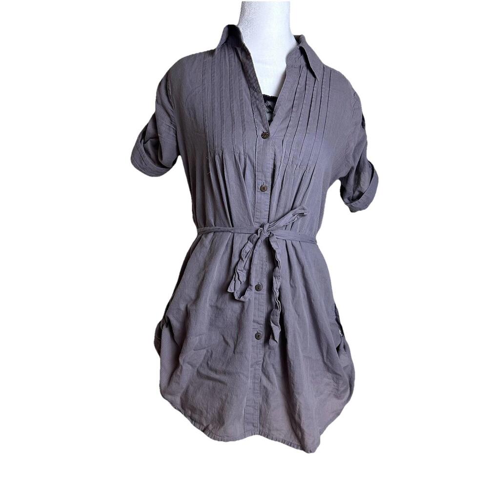 Arden B Y2K Multi Style Wear Top Mini Shirt Dress Tie Waist Pin Tuck Sz S